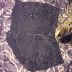 Black distressed shorts
